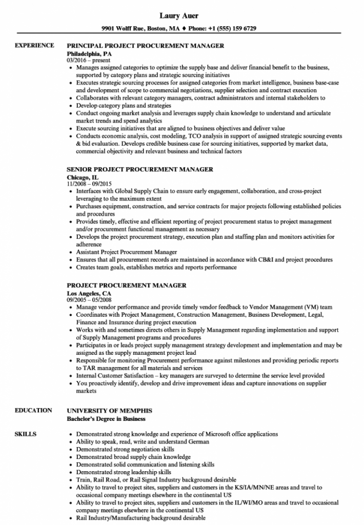 Procurement Manager Resume Sample