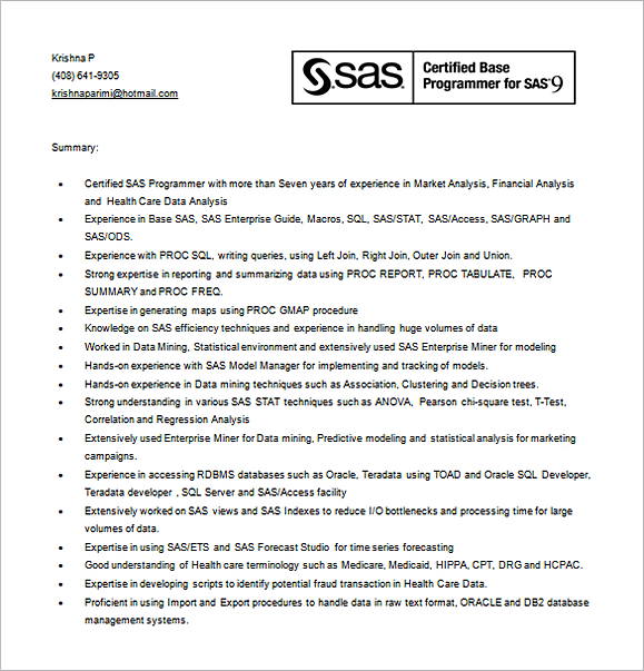 SAS Marketing Analyst Resume Word Doc