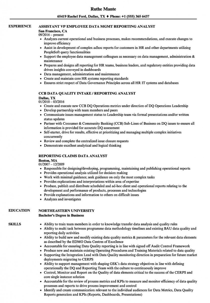 reporting analyst data resume