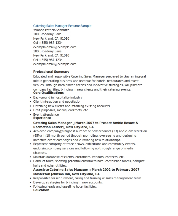 Catering Sales Manager Resume1