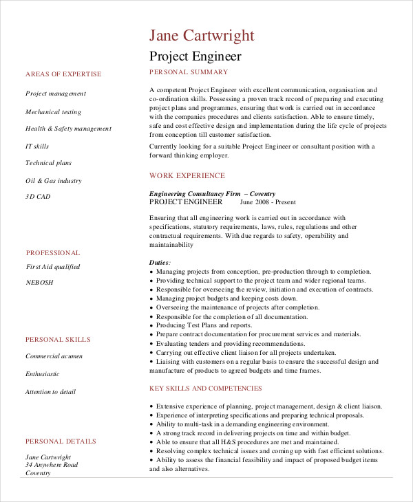 Construction Project Engineer Resume