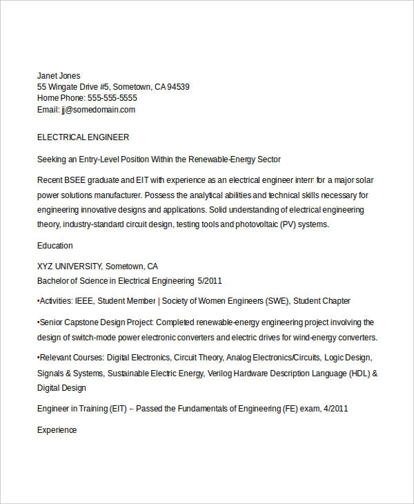 Electrical Engineering Student Resume5