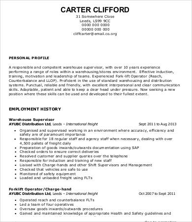 General Warehouse Worker Resume