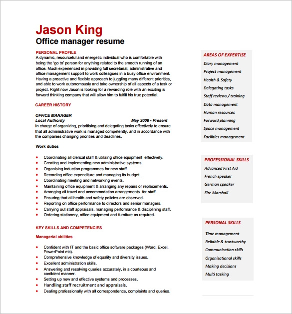 Office Manager Resume templates