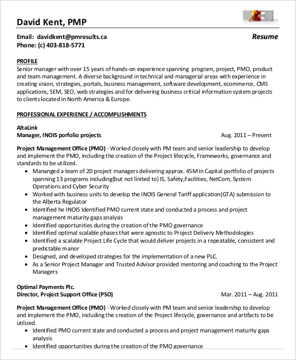 PMP Project Management Resume