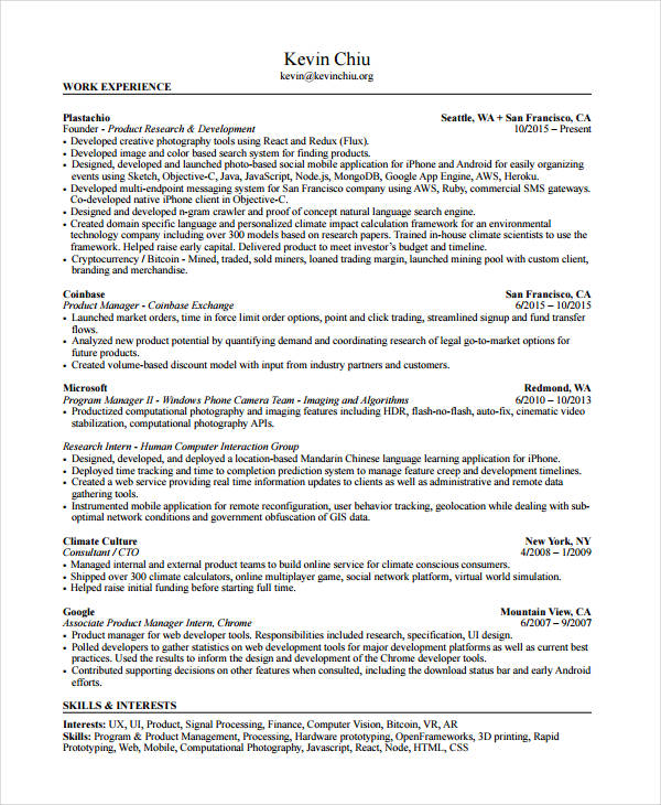 Product Line Manager Resume