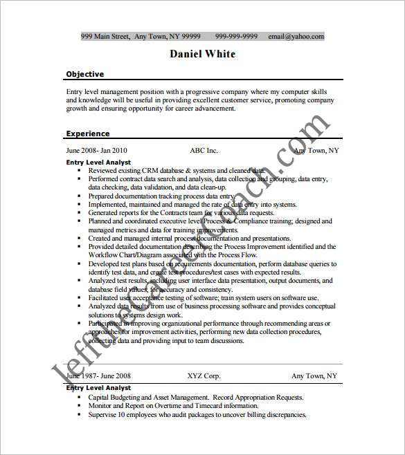 Resume templates for Entry Level Business Analyst