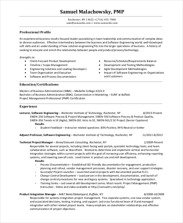Retail Project Manager Resume Format