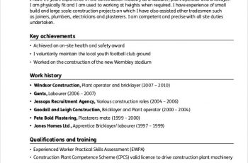 Sample Resume For Construction Worker
