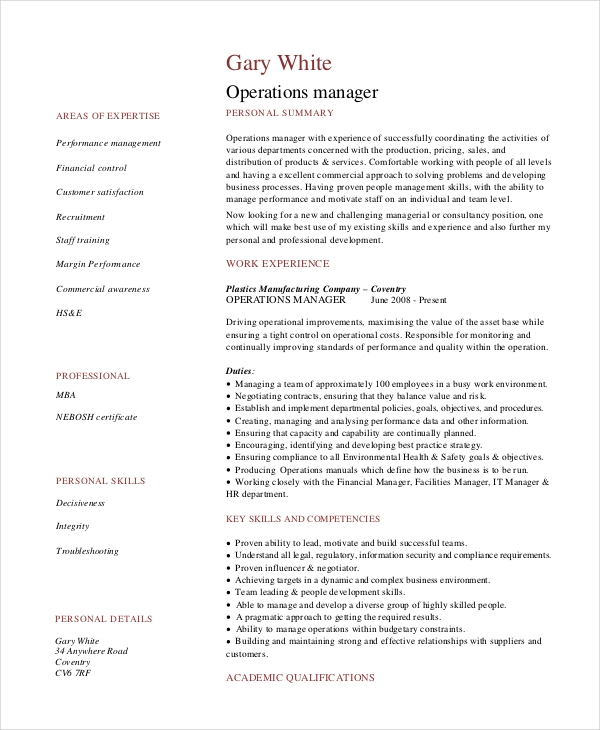 Security Operations Manager Resume Sample