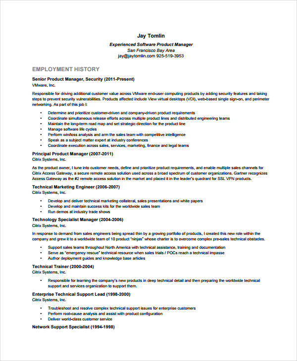 Software Product Manager Resume