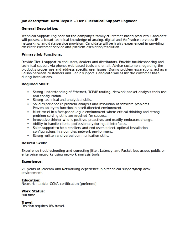 Technical Support Engineer Resume