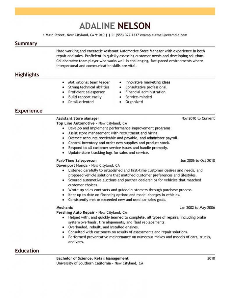 Assistant Manager Skills Resume