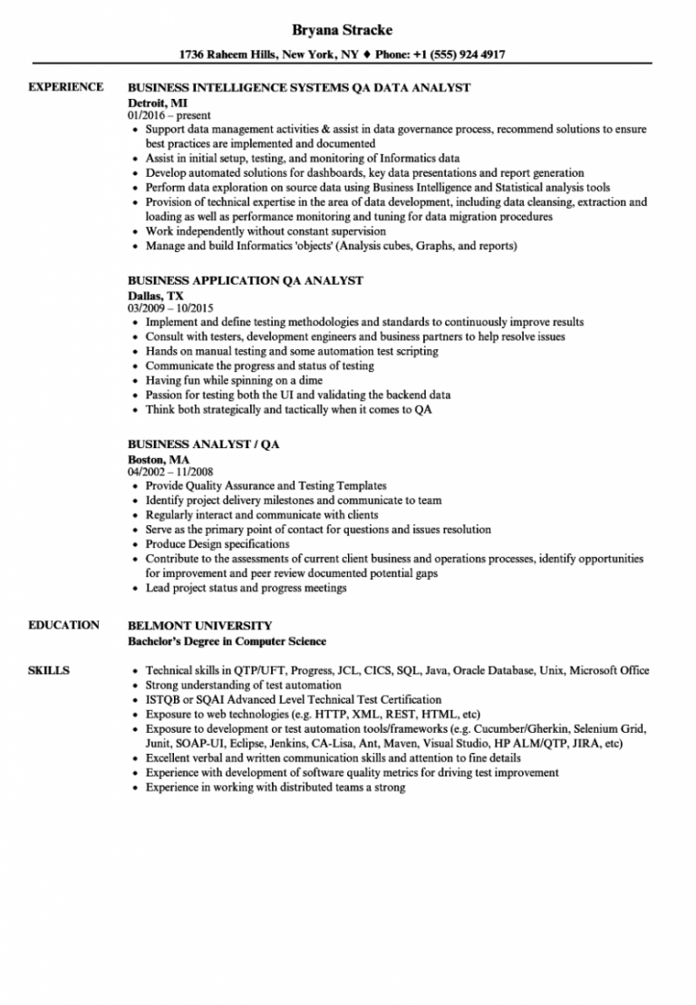 QA Analyst Resume