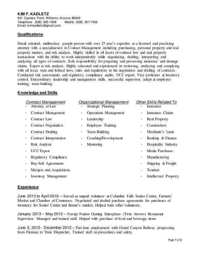contract manager resume professional