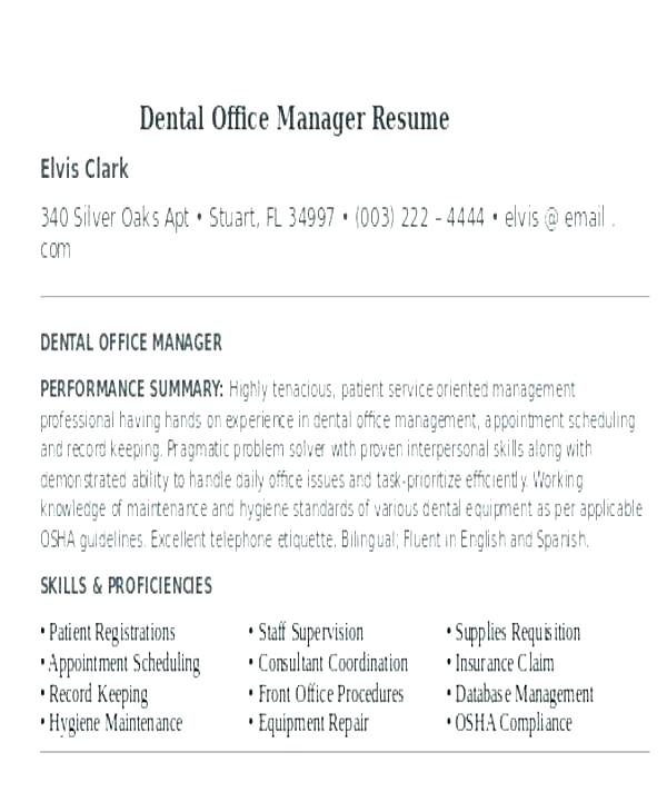 dental office manager resume