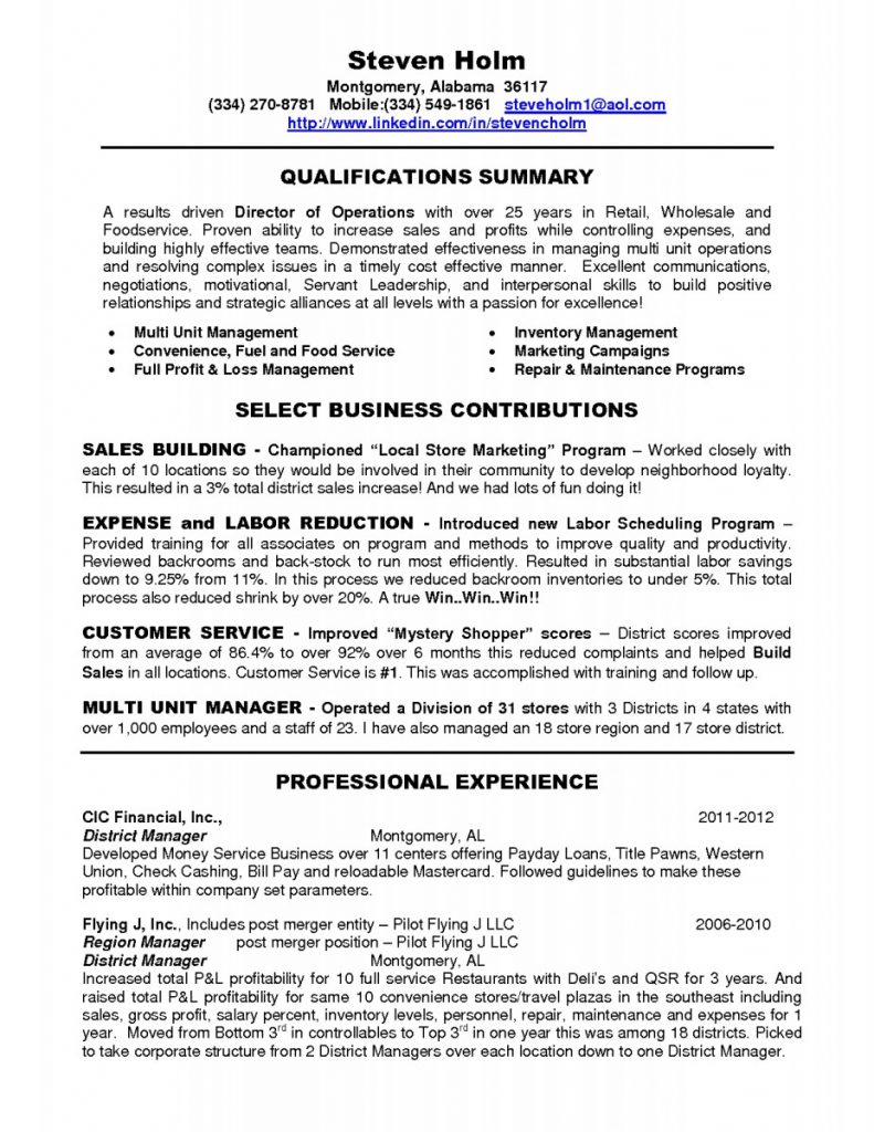 District Manager Resume