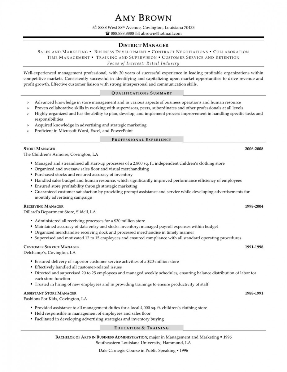 District property manager resume