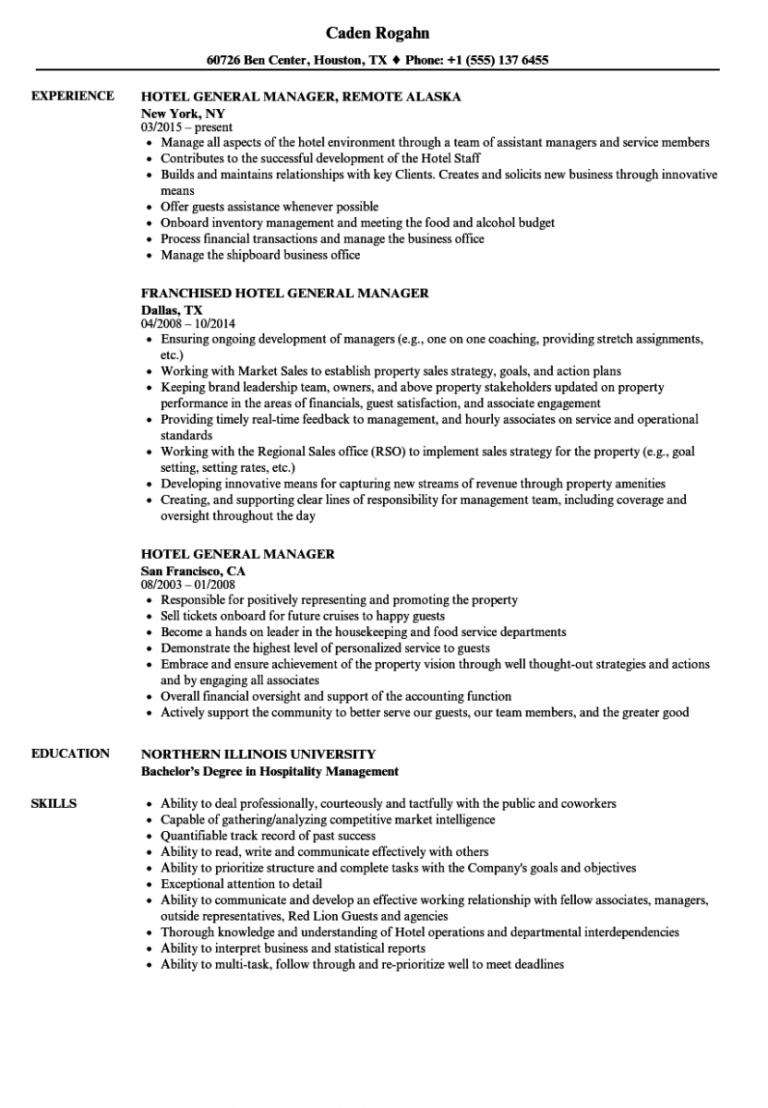 Hotel General Manager Resume