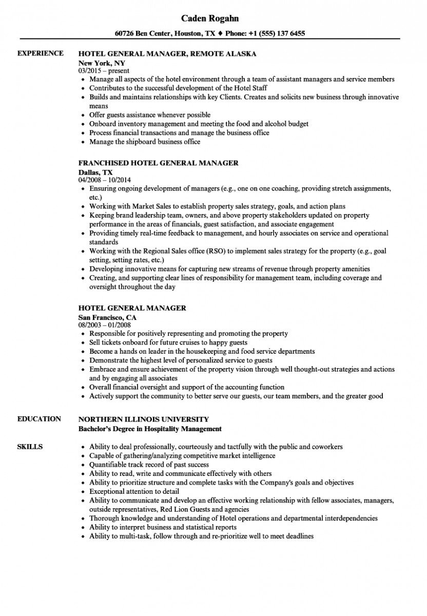 hotel general manager resume sample