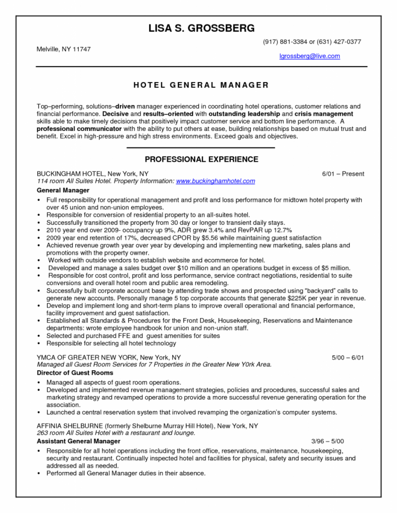 Hotel General Manager Resume