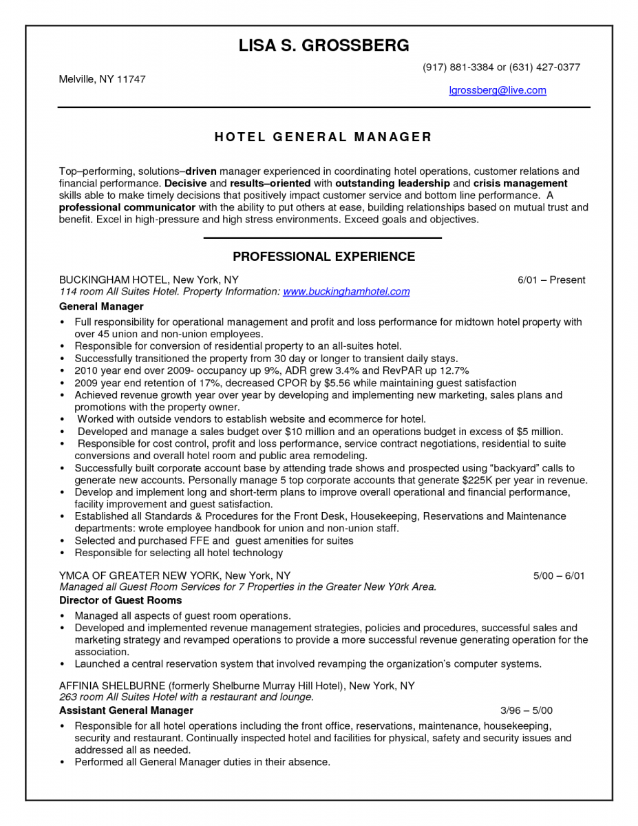 hotel general manager resume template