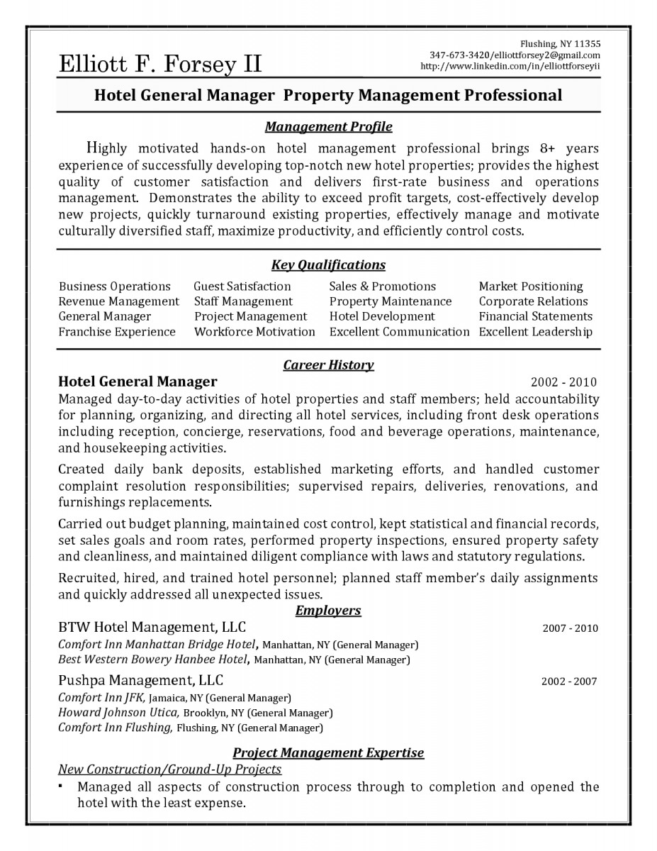 Hotel General Manager Resume