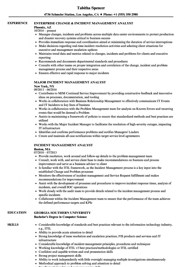 Incident Manager Resume