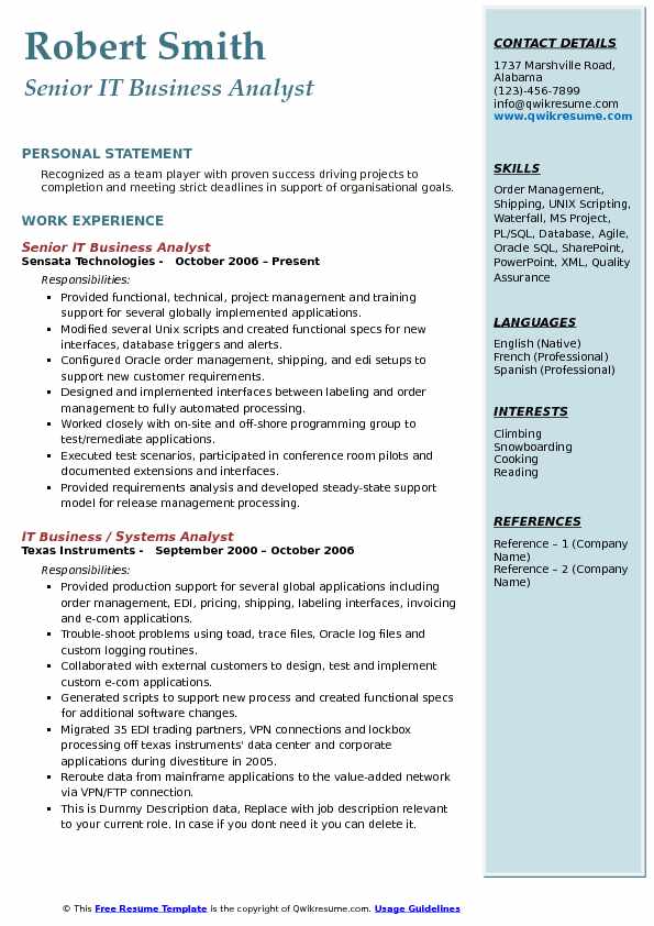 it business analyst resume
