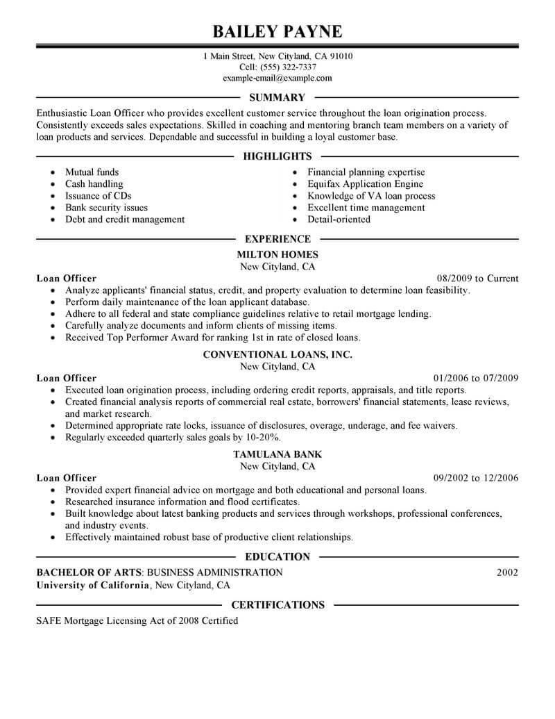 loan officer finance executive credit manager resume