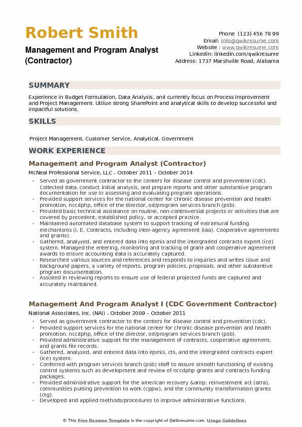 management and program analyst example resume