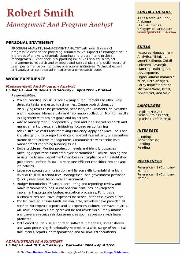 management and program analyst resume template