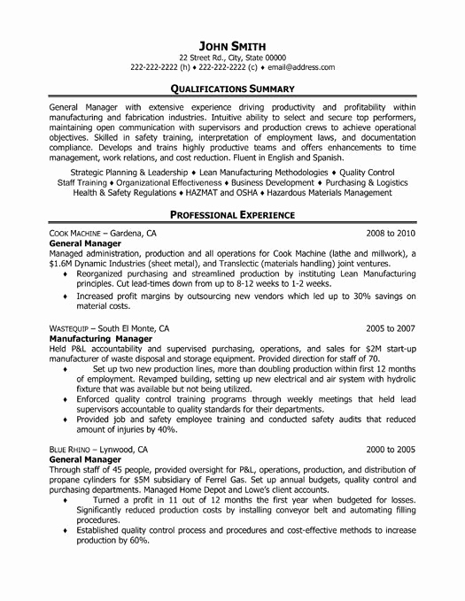 plant manager resume