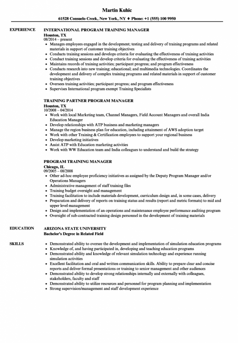 Training Manager Resume