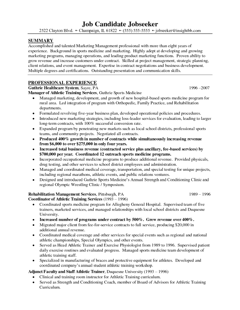 resume for sports management degrees sales management