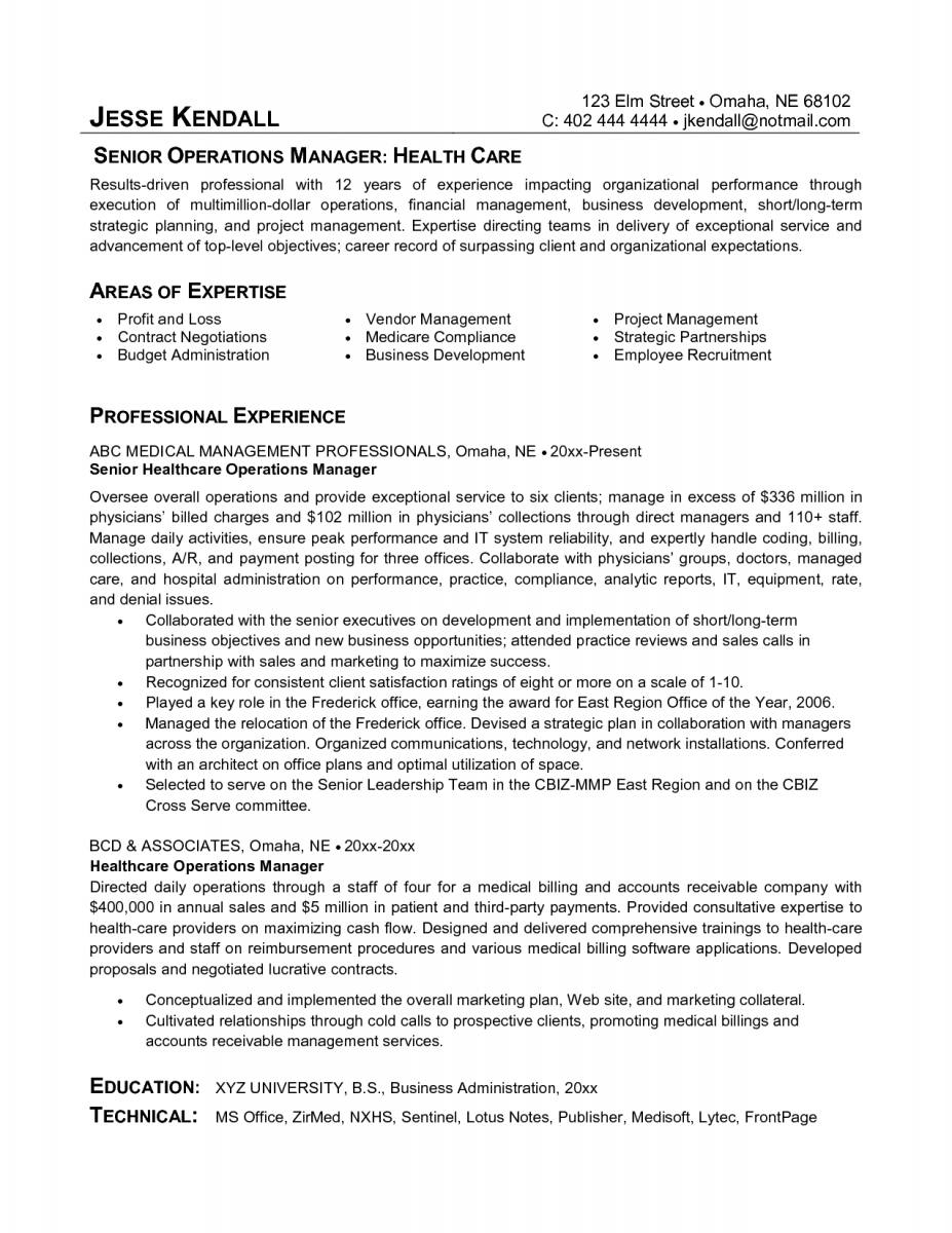 senior operasional manager healthcare resume