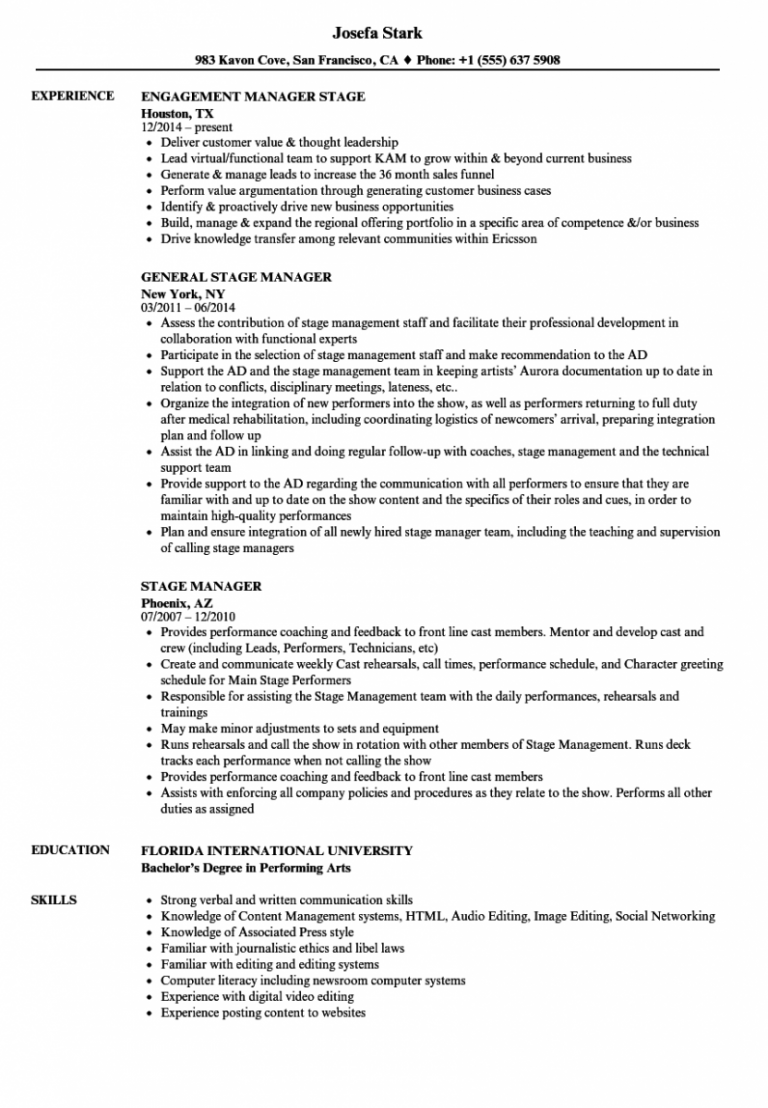 Stage Manager Resume