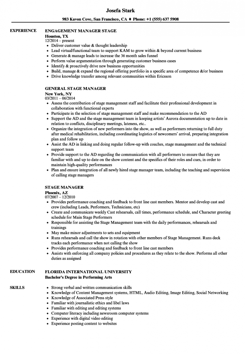 stage manager resume sample