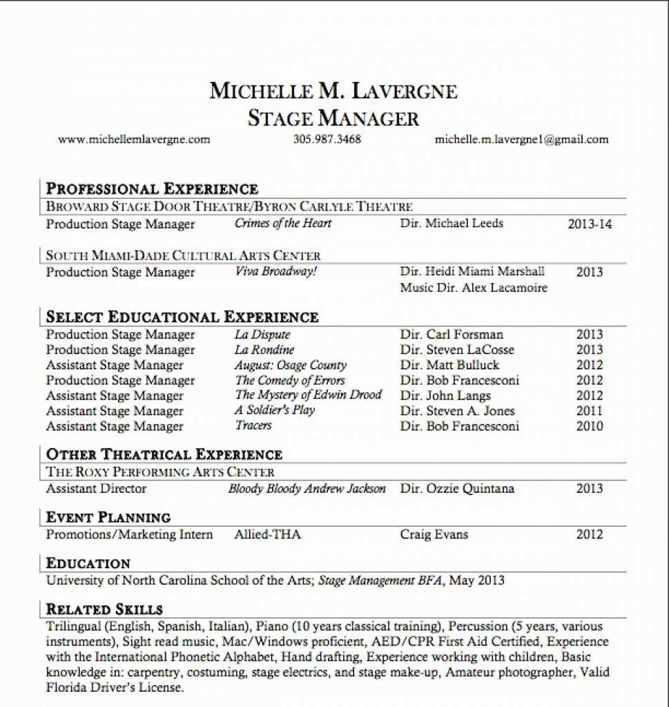 stage manager resume templates