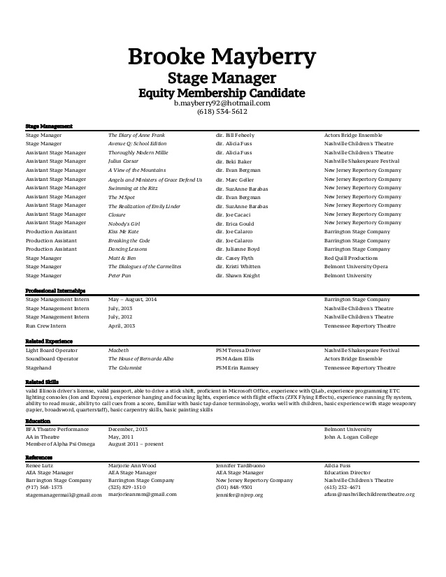 stage manager resume