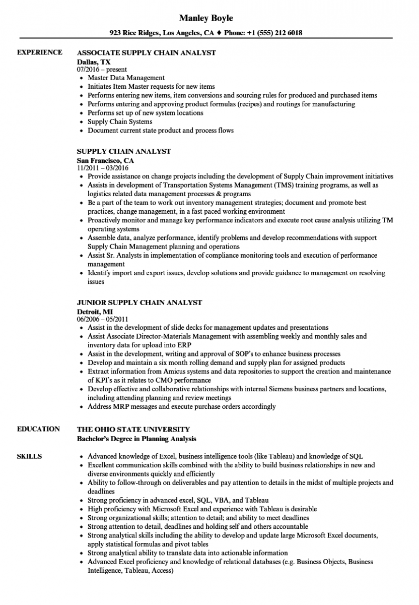 Supply Chain Analyst Resume