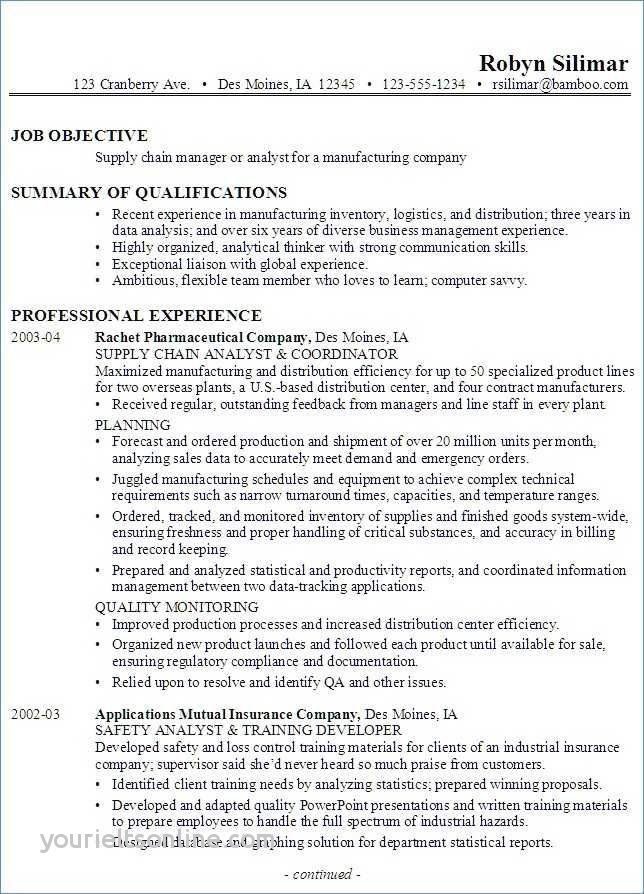 supply chain analyst resume