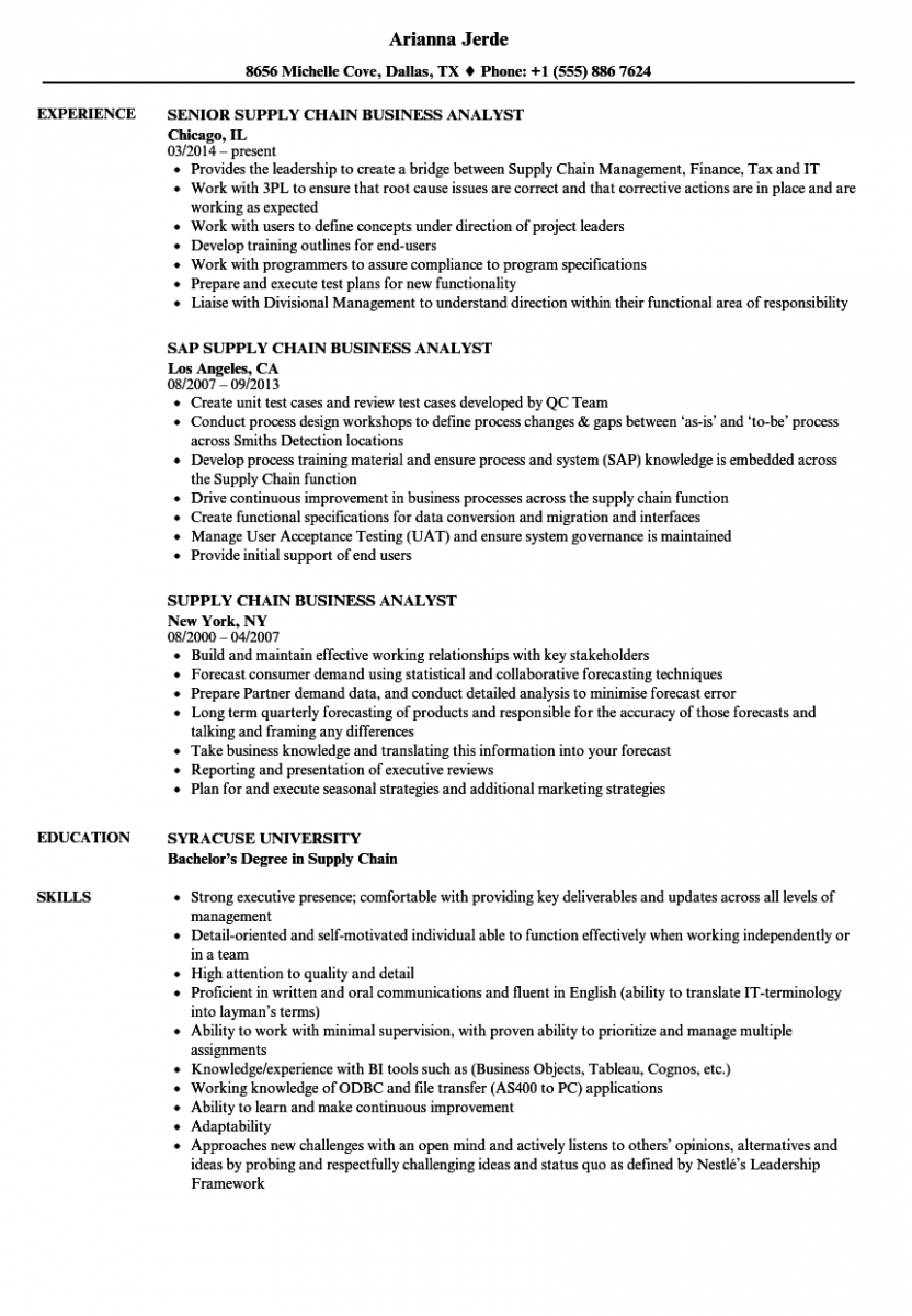 supply chain business analyst resume sample