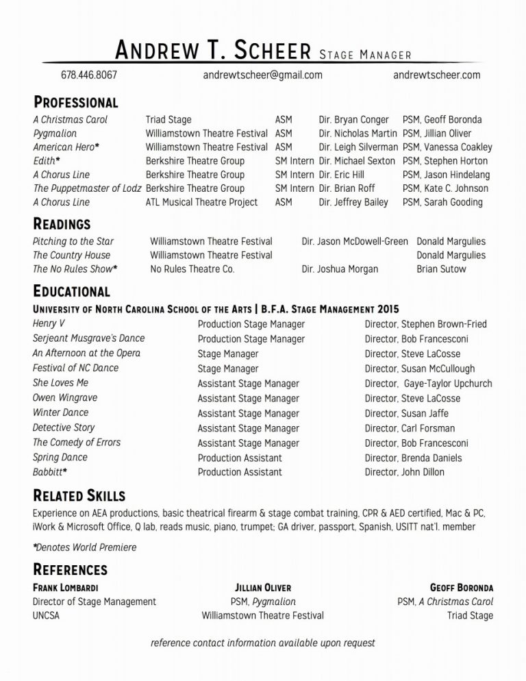 Stage Manager Resume