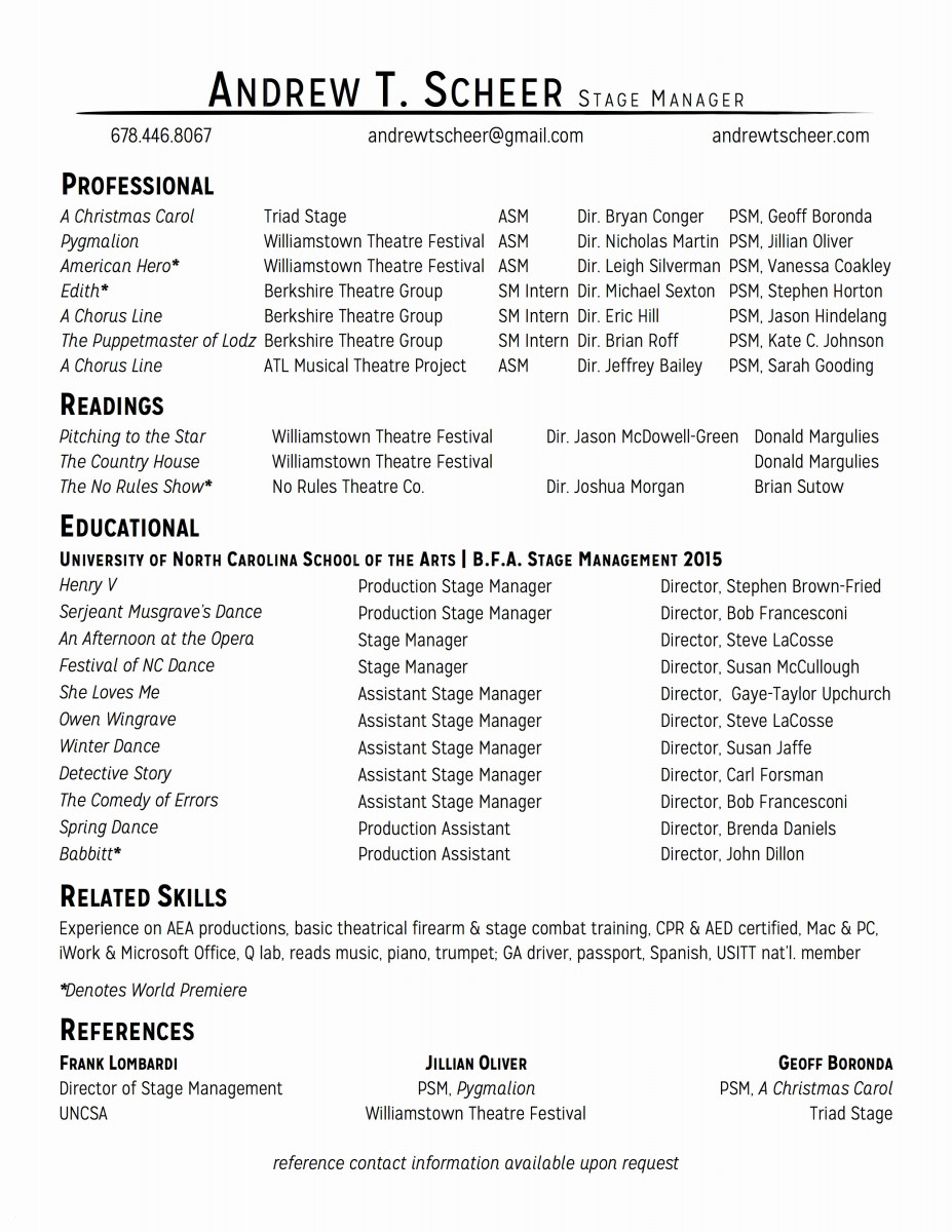templates of stage manager resume
