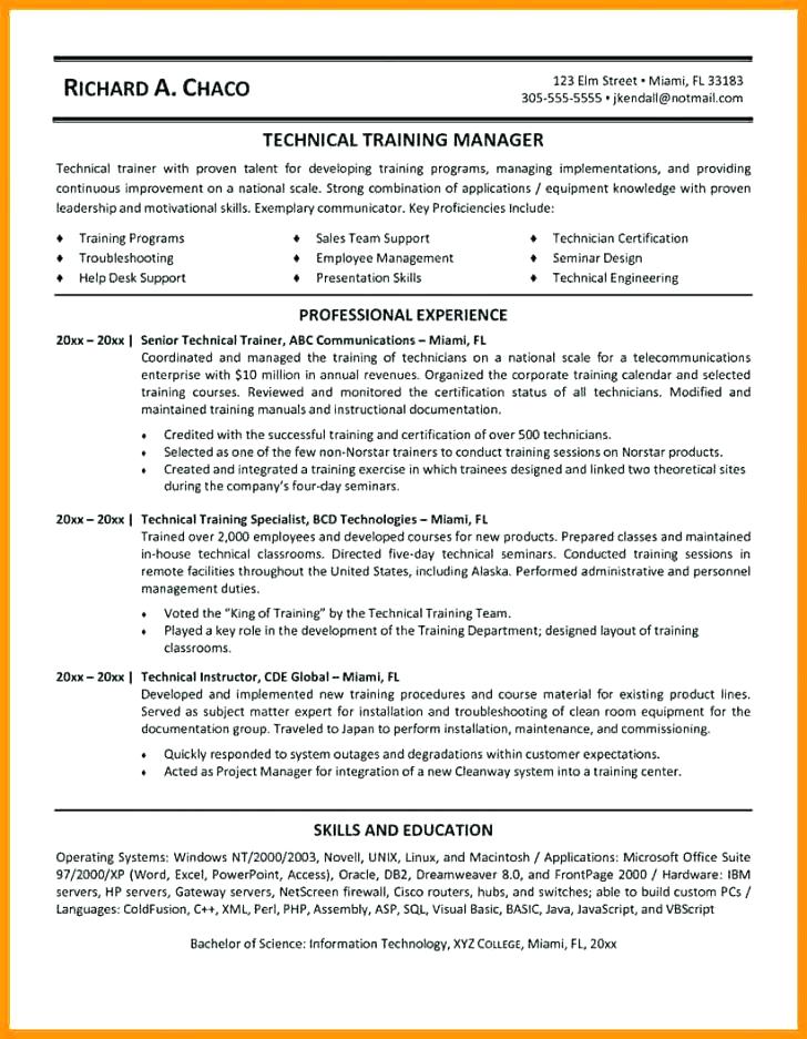 training manager resume format