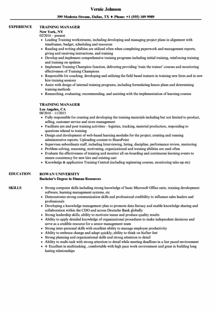 Training Manager Resume