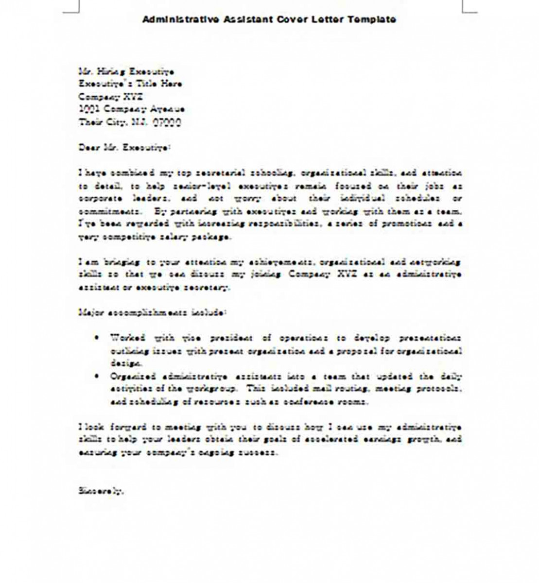Administrative Assistant Resume Cover Letter
