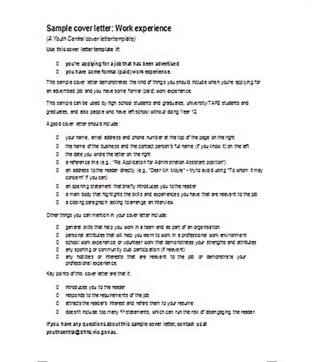 Administrative Assistant Work Experience Cover Letter