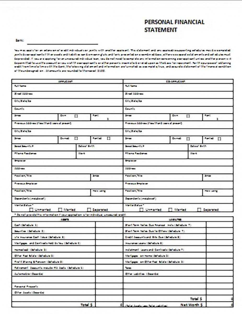 Basic Personal Financial Statement Form